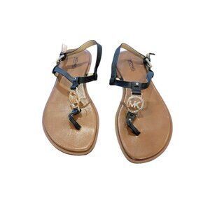 Michael Kors Sondra Saffiano Black Leather Toe Thong Sandals